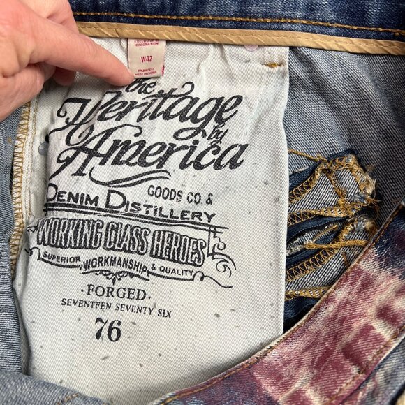 Heritage America 1776 Men's Size 42 Distressed Jean Shorts Bleach Splatter - Picture 14 of 14